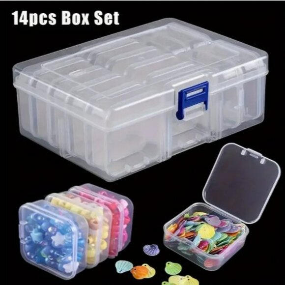 Bead Organizer  14 pcs Multipurpose Transparent Plastic Storage Boxes in One - Picture 1 of 3
